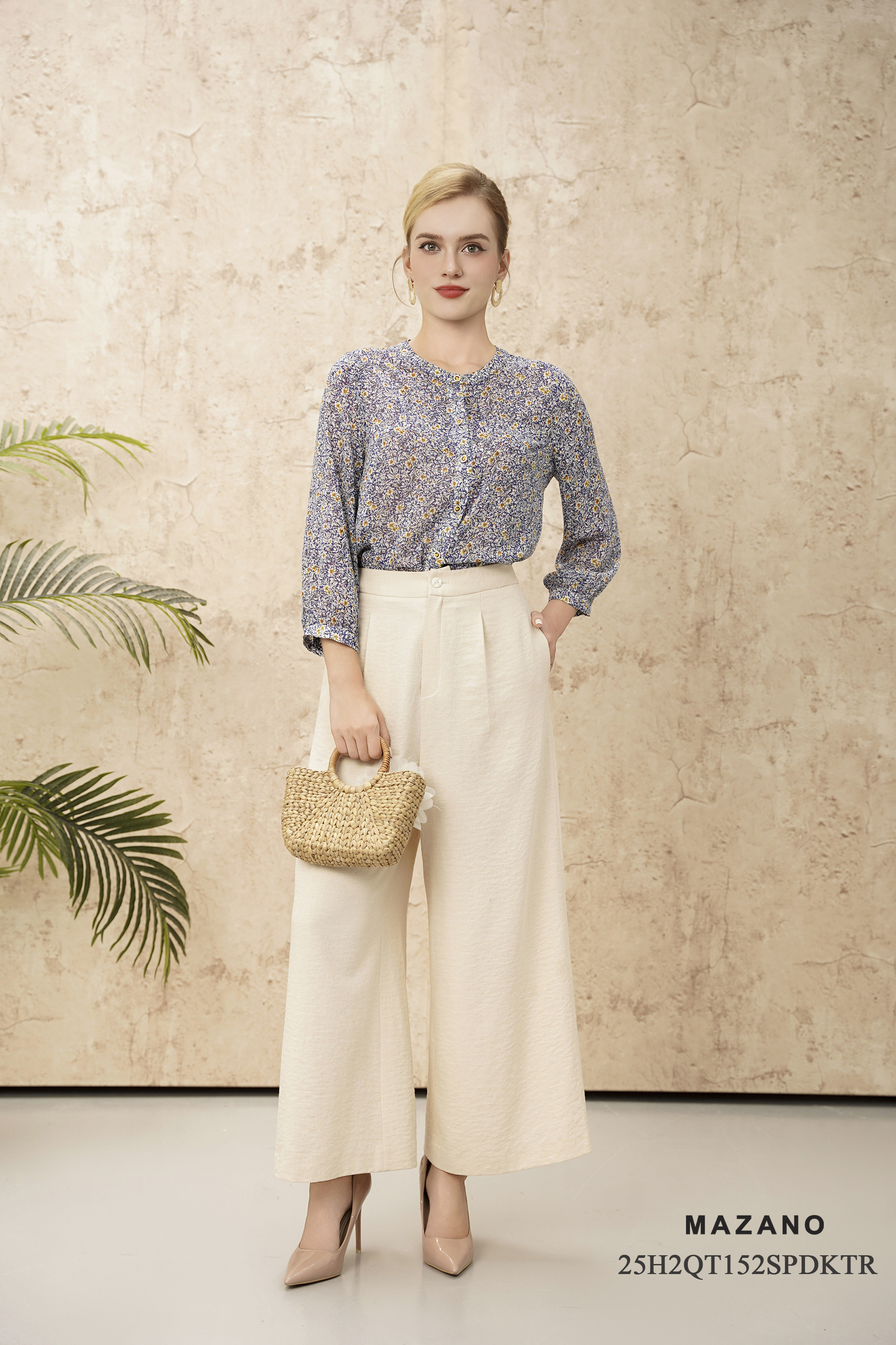 Quần Suông ống rộng cạp tiêu chuẩn vải Đũi dày màu trắng sữa_thumbnail_2