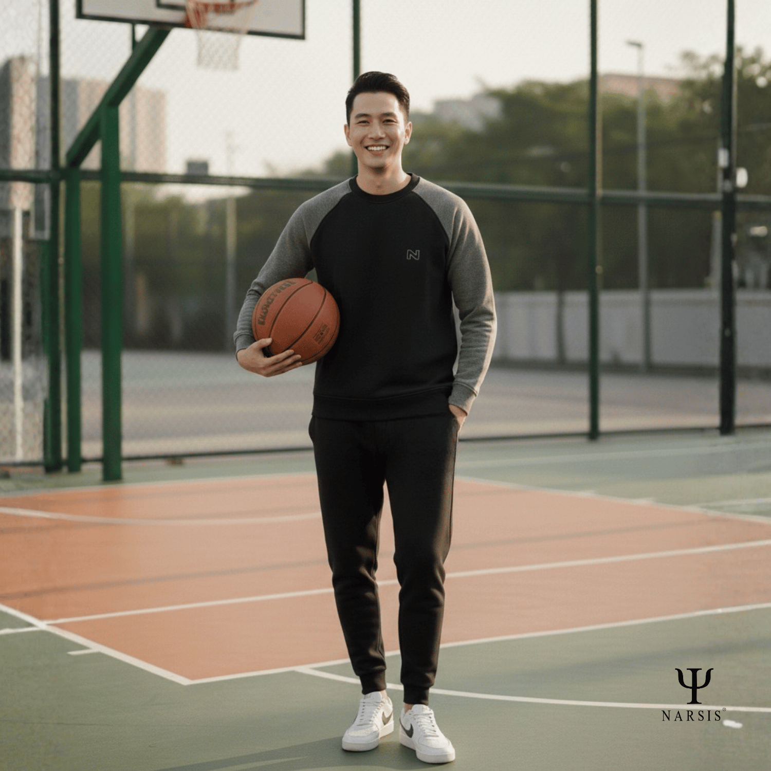 Bộ Thu Đông Nam Cotton Nỉ NARSIS Cao Cấp E25014, Bộ Đồ Nam Dài Tay Giữ Ấm, Form Thể Thao Trẻ Trung