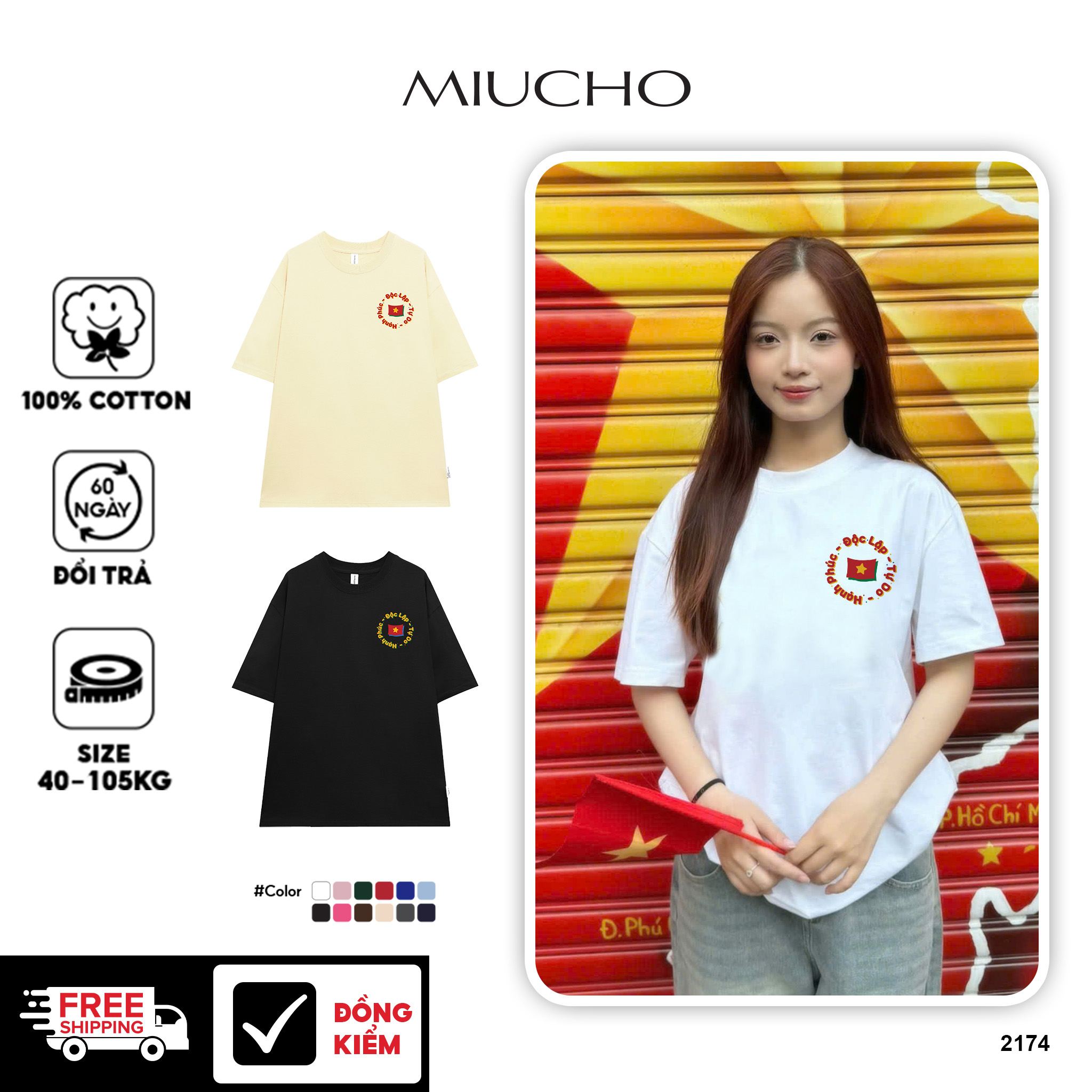 Áo thun local brand Việt Nam tôi yêu 2174 Miucho cổ tròn vải cotton 4c 220gsm thoáng mát in mix