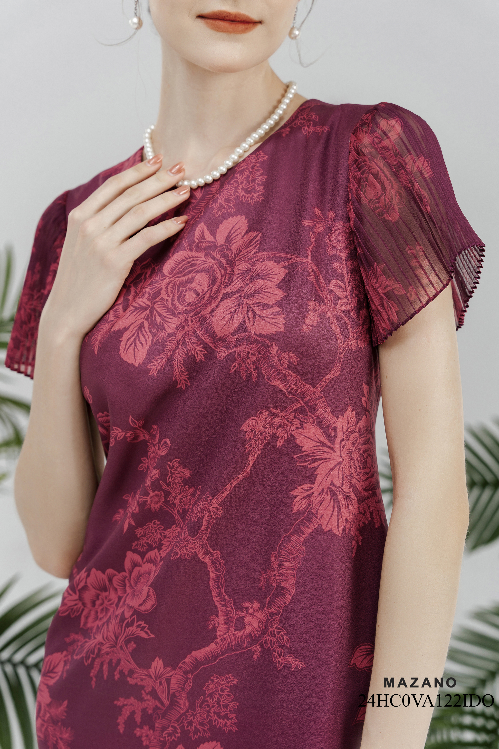 Váy Đầm Suông Vải thô mỏng Hoạ tiết hoa cách điệu in ombre Cổ tròn Tay ngắn Dài qua gối_thumbnail_4