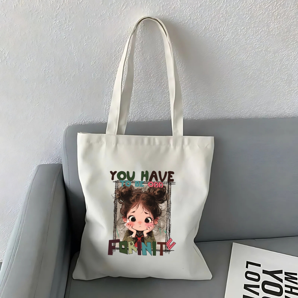 Túi tote vải canvas hình cô gái tóc xù có khóa kéo và ngăn phụ, đi học đi chơi - We Tee TOTE18_thumbnail_15