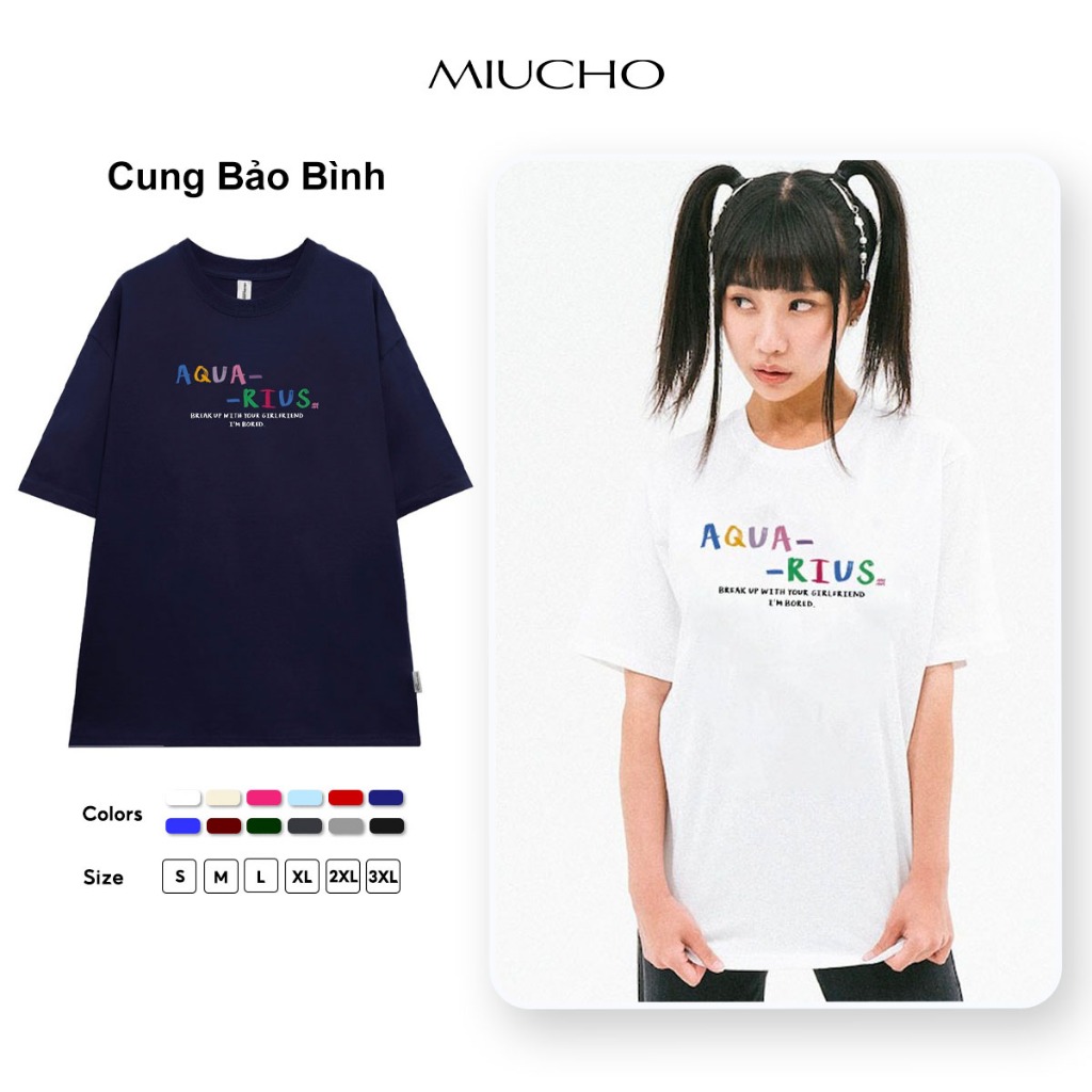 Áo thun nữ form rộng ATD370 cung hoàng đạo Bảo Bình AQUARIUS Miucho cotton cổ tròn in typography_thumbnail_1