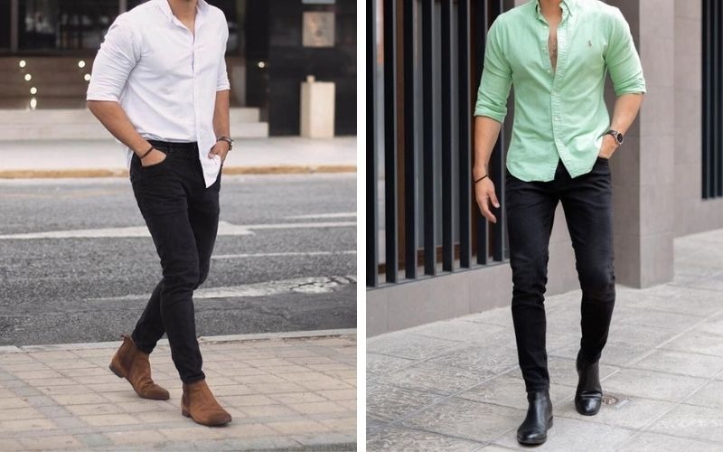 phối áo sơ mì quần âu với giày chukka boots