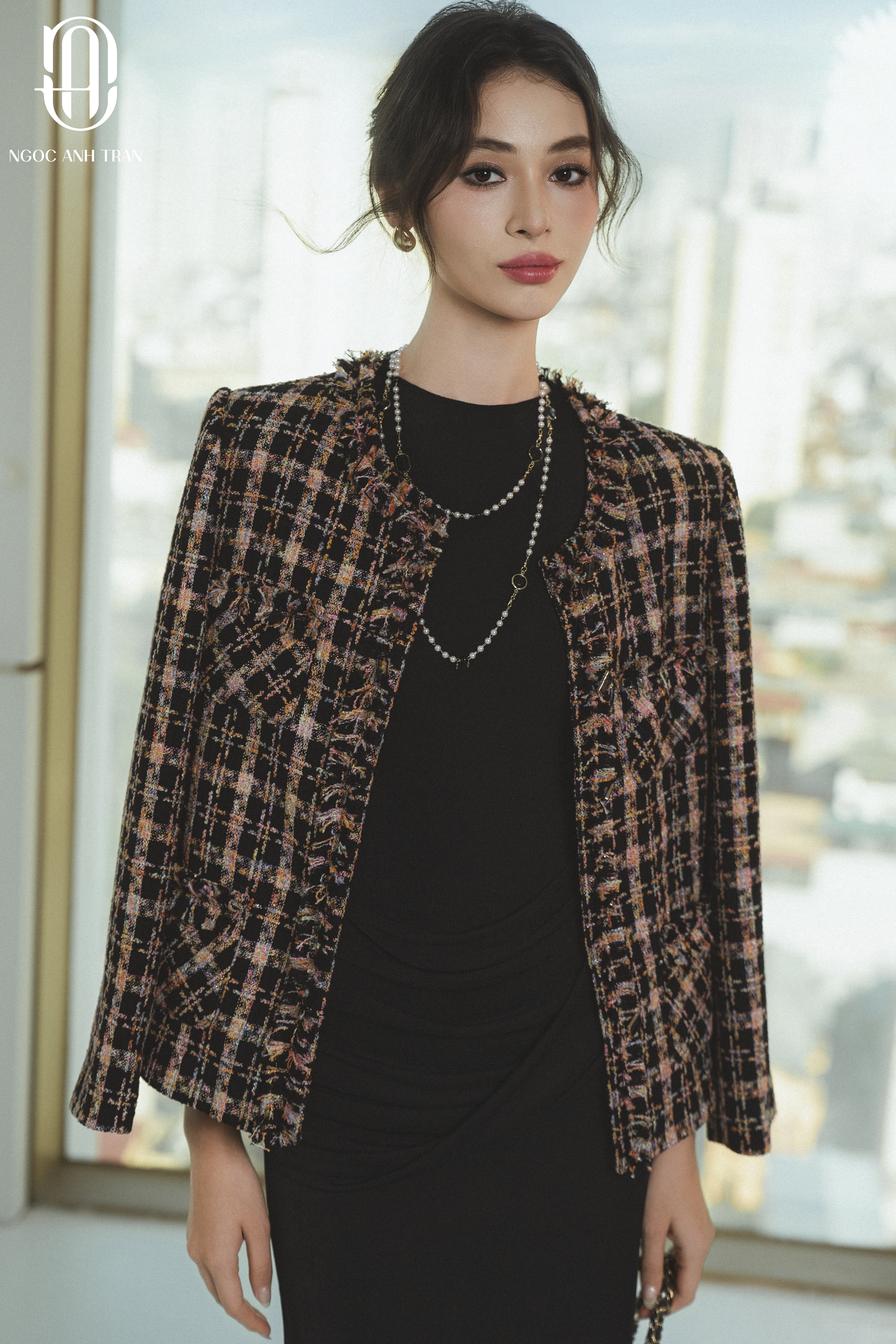 A219 - Áo dạ dài tay kẻ sọc caro đen