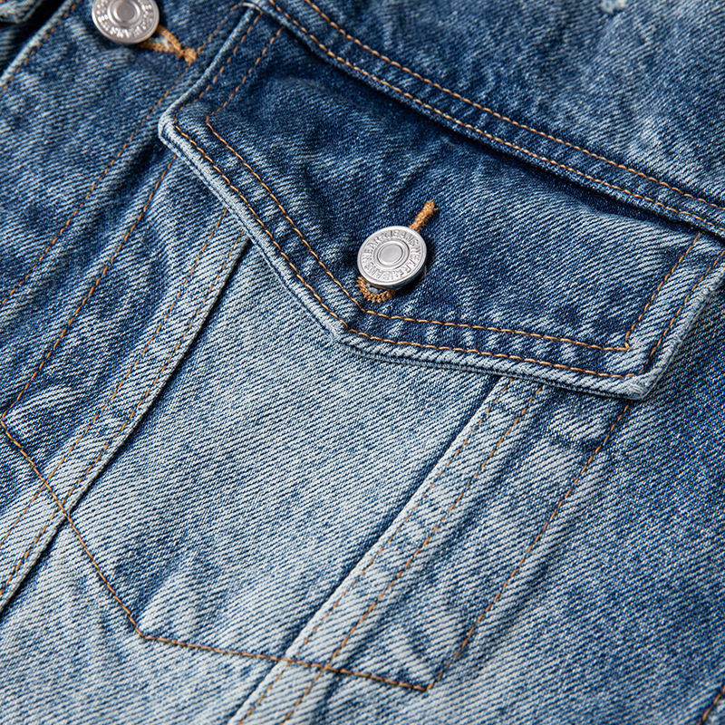 Phong cách Mỹ Xuân Thu Xanh nhạt Công nghiệp nặng Giặt Áo khoác ngoài đau khổ557Phiên bản Phá Xu Hướng Áo khoác Denim nam_thumbnail_4