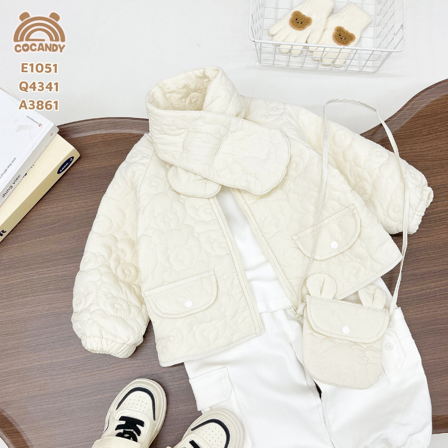 Áo khoác phao BE mặt gấu kèm TÚI + KHĂN_thumbnail_1