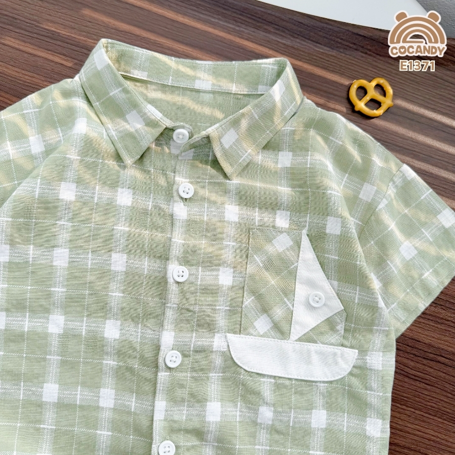 Áo cộc sơ mi caro XANH LÁ phối túi ngực kiểu_thumbnail_3