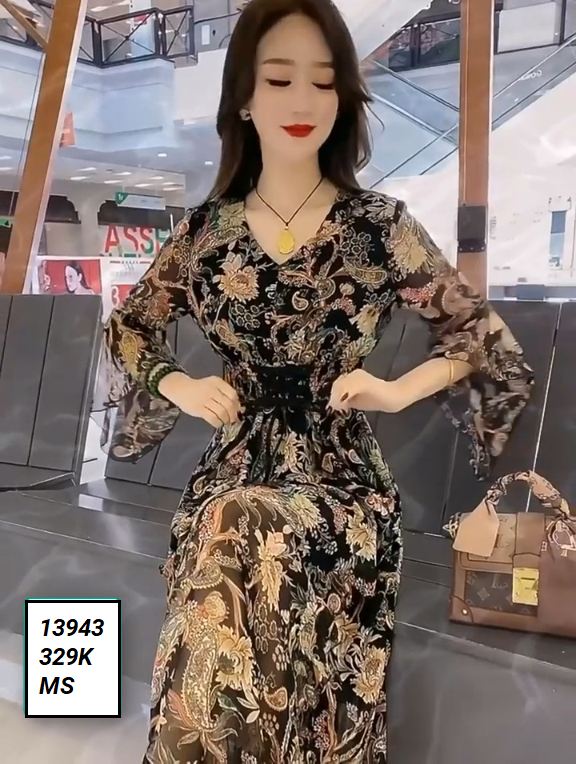 13943-Đầm voan xòe  tay lở  thắt nơ chéo in hoa (  voan , lót)FREESHIP_thumbnail_4