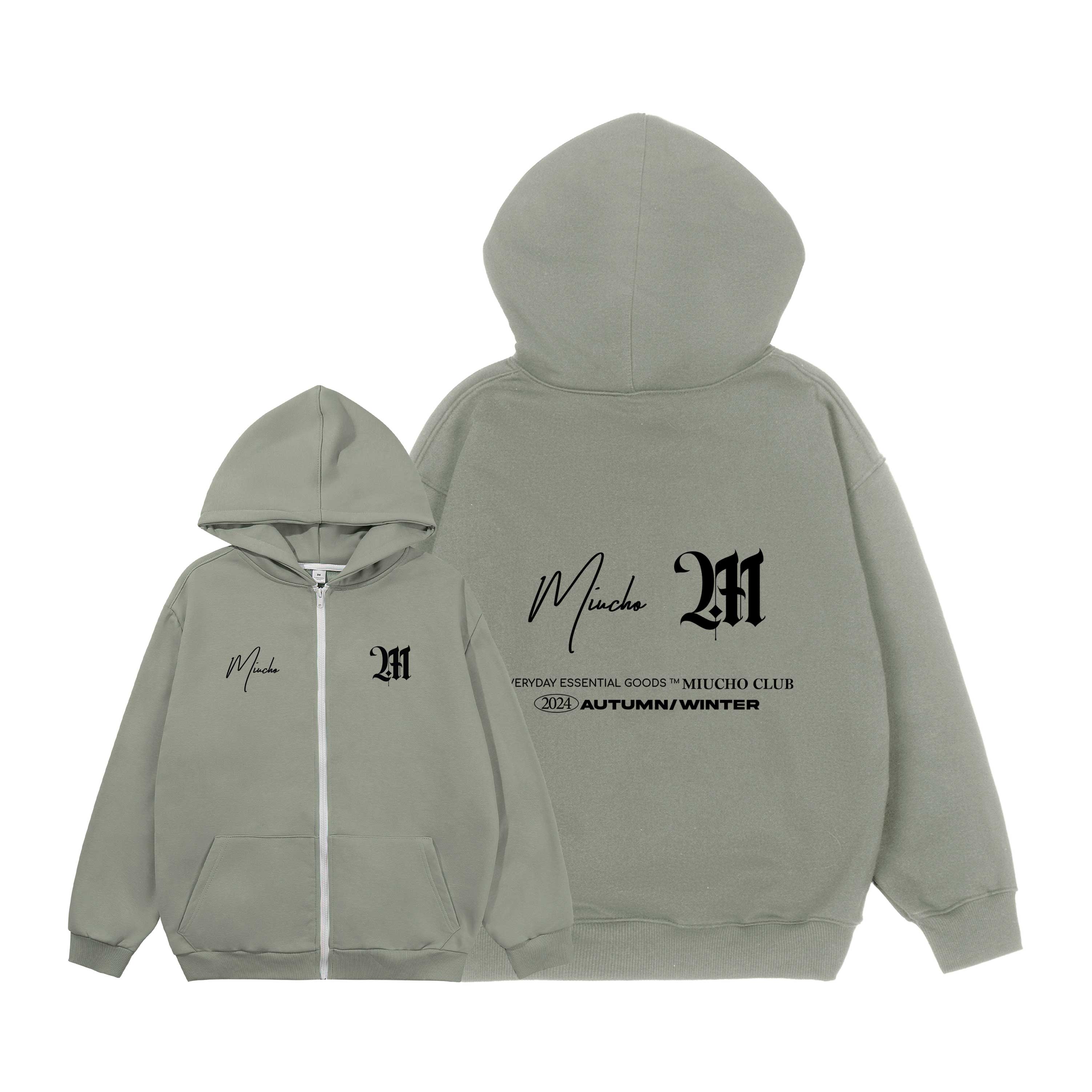 Áo hoodie zip local brand form rộng vải nỉ chân cua HZD1635 Miucho in typography_thumbnail_13