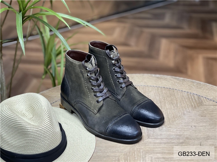 GB233 - Giày Boots Martin Nam Da Bò Phong Cách Anh, Đế Cao Su Chống Trượt, Màu Đen Kaki_thumbnail_16