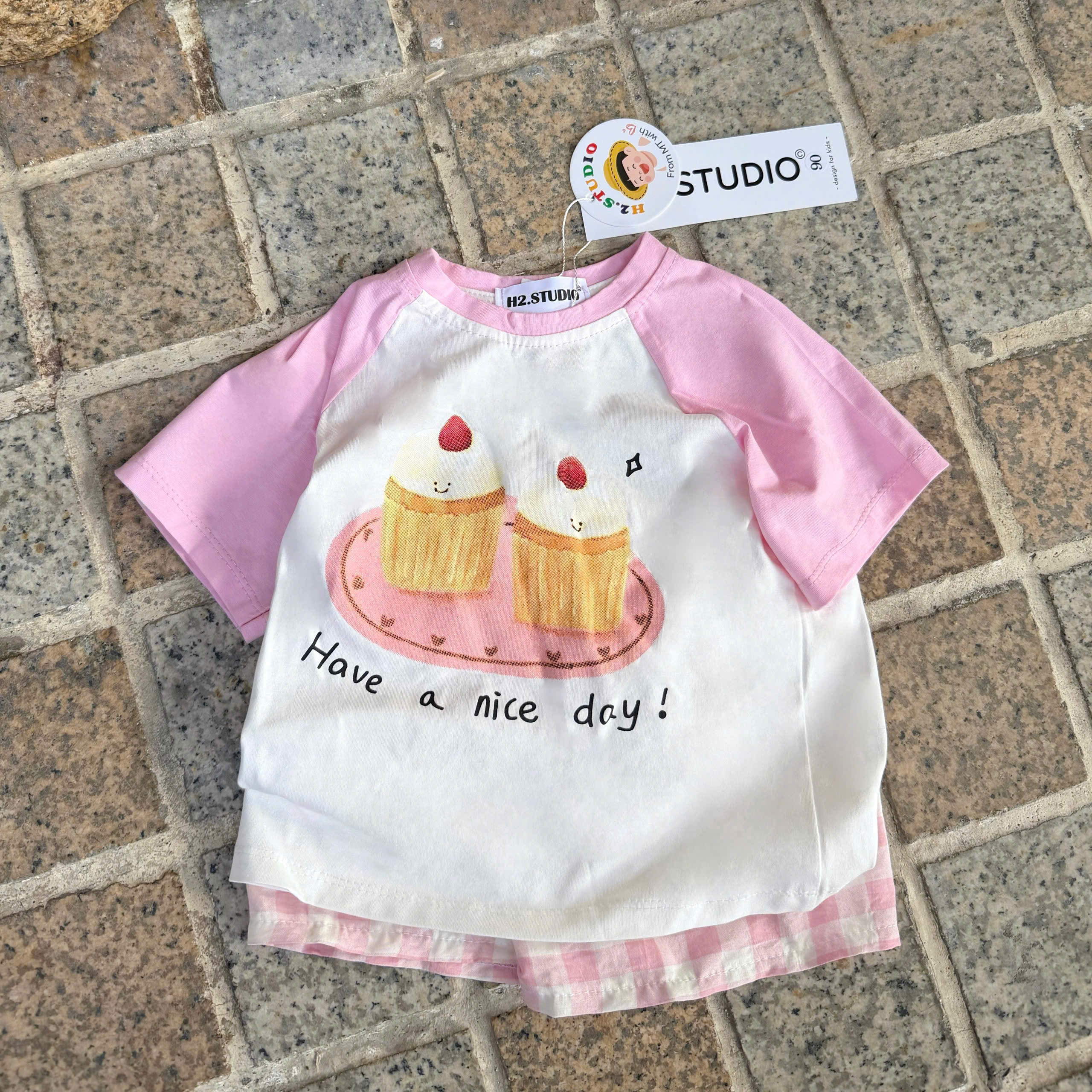 HE26 Set áo bé in hình + quần ( HỒNG )