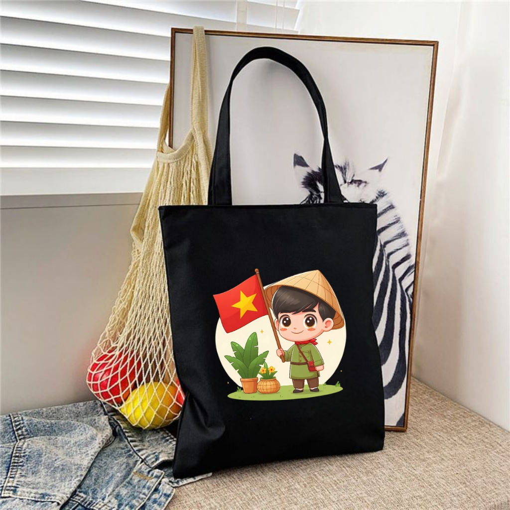 Túi Tote Tôi yêu Việt Nam   - Túi vải canvas có túi phụ và khoá kéo đựng vừa A4 và laptop (33x37cm) Loza  - TUI01_thumbnail_1