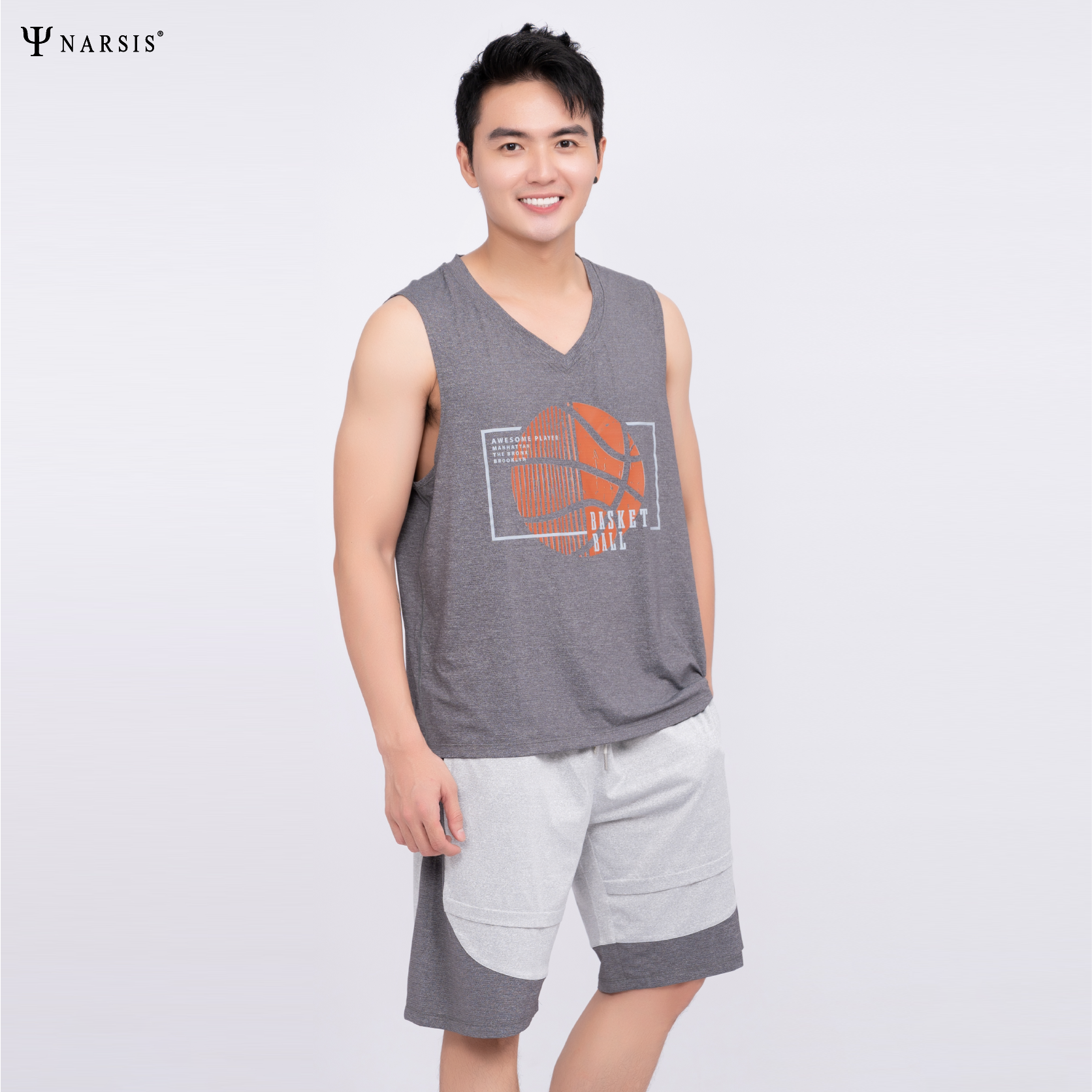 BỘ HÈ THỂ THAO NAM ÁO BÓNG RỔ PHONG CÁCH THỂ THAO E23006 NARSIS CHẤT LIỆU THOÁNG MÁT, DỄ CHỊU, TH..._thumbnail_3