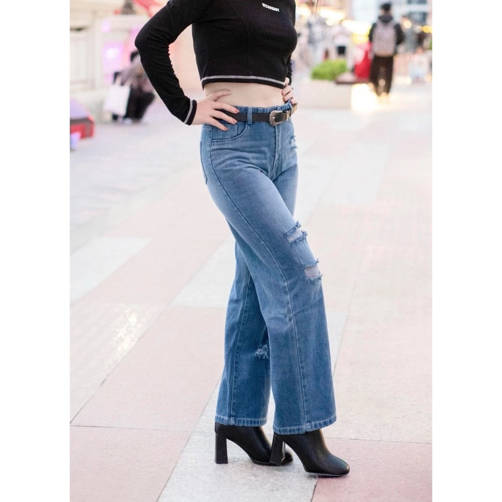 Quần Jean Nữ Ống Rộng quần bò xuông thời trang Cạp Cao_thumbnail_4