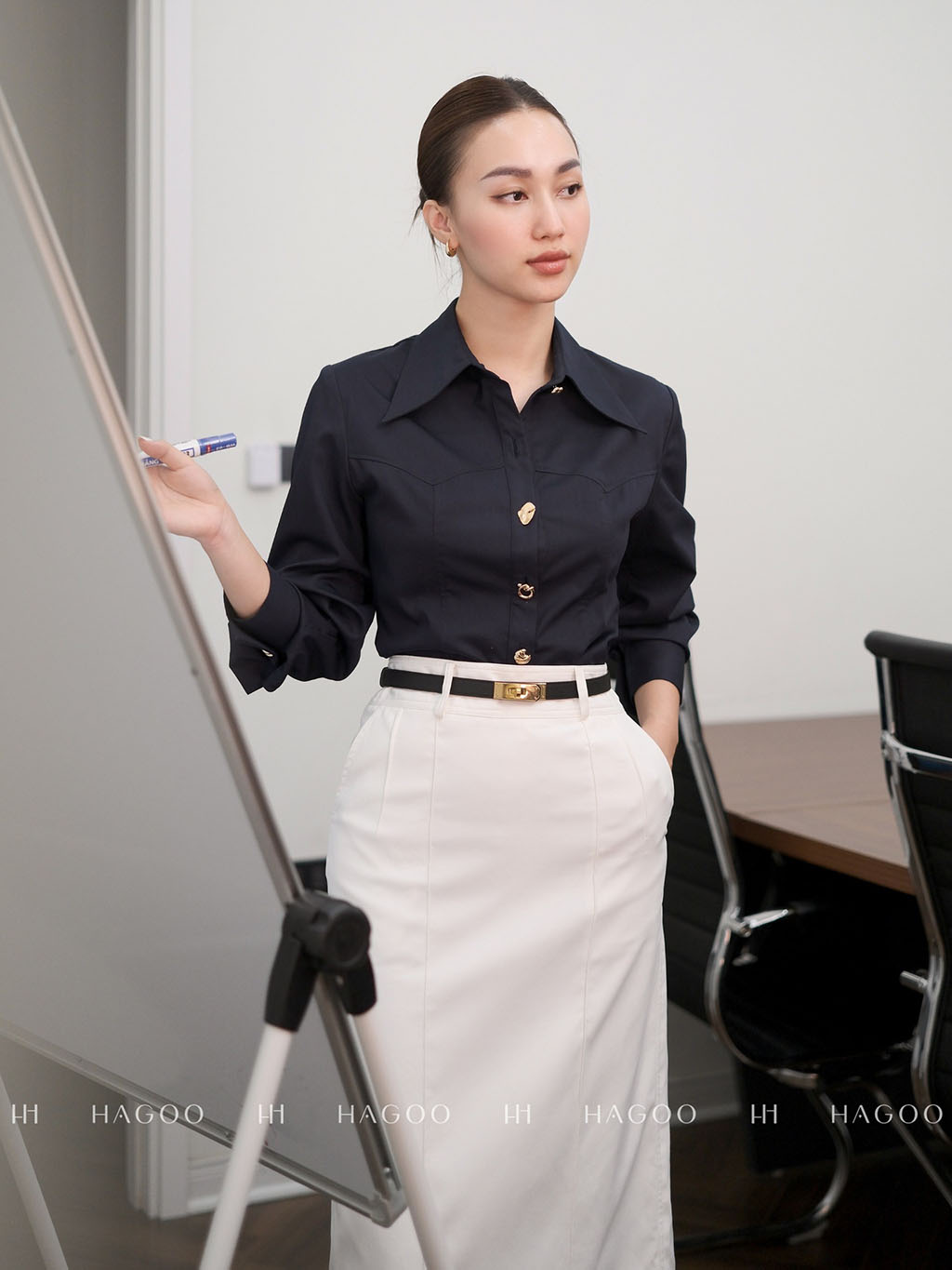 Chân váy kaki gân nổi khóa kéo sau HAGOO_thumbnail_7