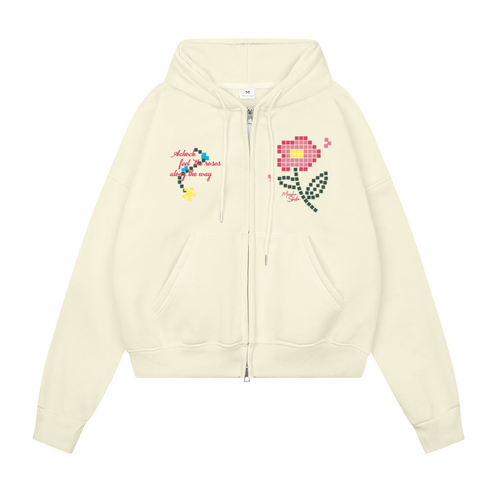 Áo hoodie zip boxy nỉ 2 da dày dặn HXD1574 Miucho mũ rộng khóa kéo in mix_thumbnail_2