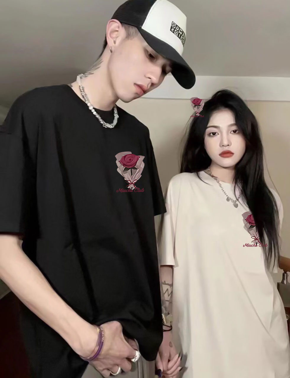 Áo thun couple cặp đôi đẹp local brand form rộng ATD762 Miucho cotton cổ tròn in mix_thumbnail_3