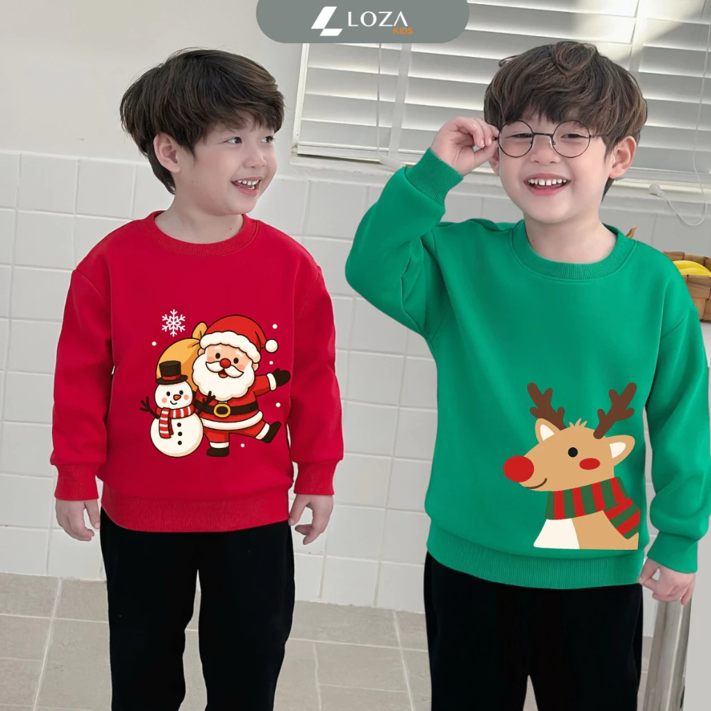 Áo nỉ sweater bé trai in hình người tuyết, ông già Noel - Loza Kids IN019