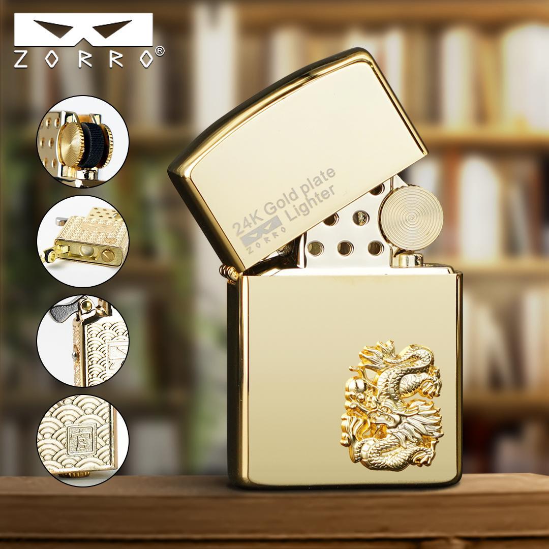 Bật lửa Zorro 12 con giáp mạ vàng