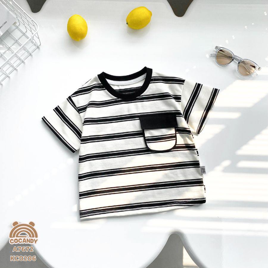 Áo cộc cổ tròn ĐEN TRẮNG kẻ ngang phối túi ngực bo tròn_thumbnail_2