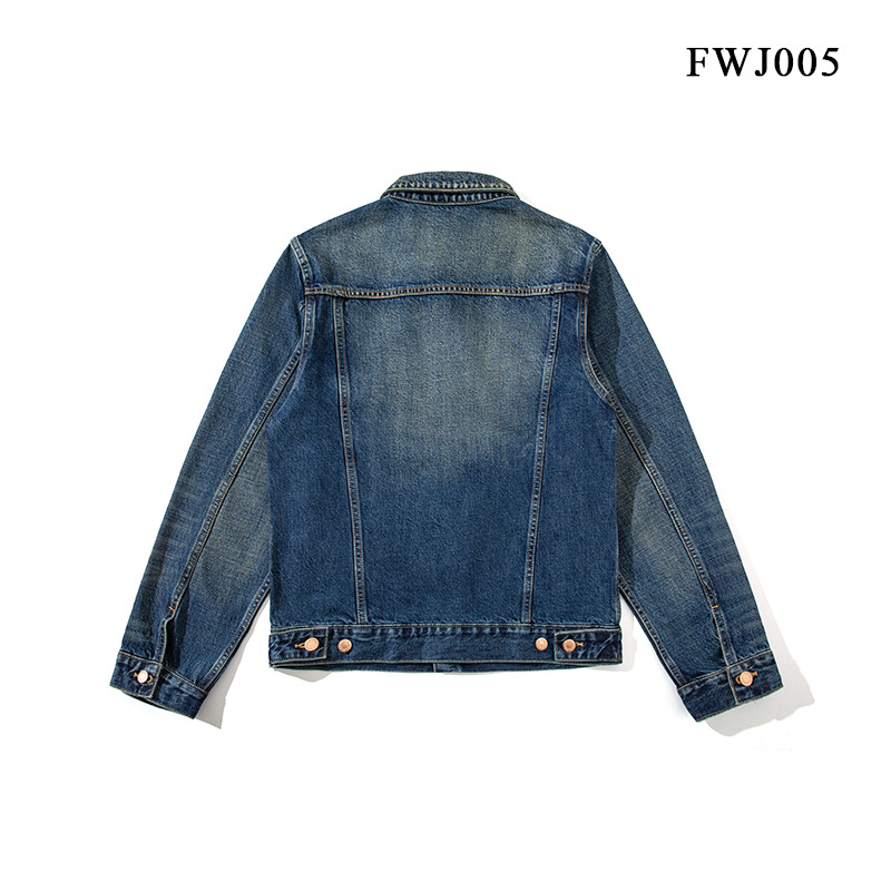 áo khoác denim nam kiểu Mỹ cổ điển được giặt bằng tre ngang và dọc màu vàng bùn, hợp thời trang