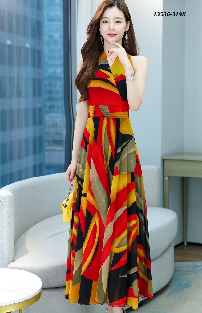 13536-Đầm maxi sát nách cổ  đắp chéo in họa tiết  sắc màu(voan; khóa hông )_thumbnail_4