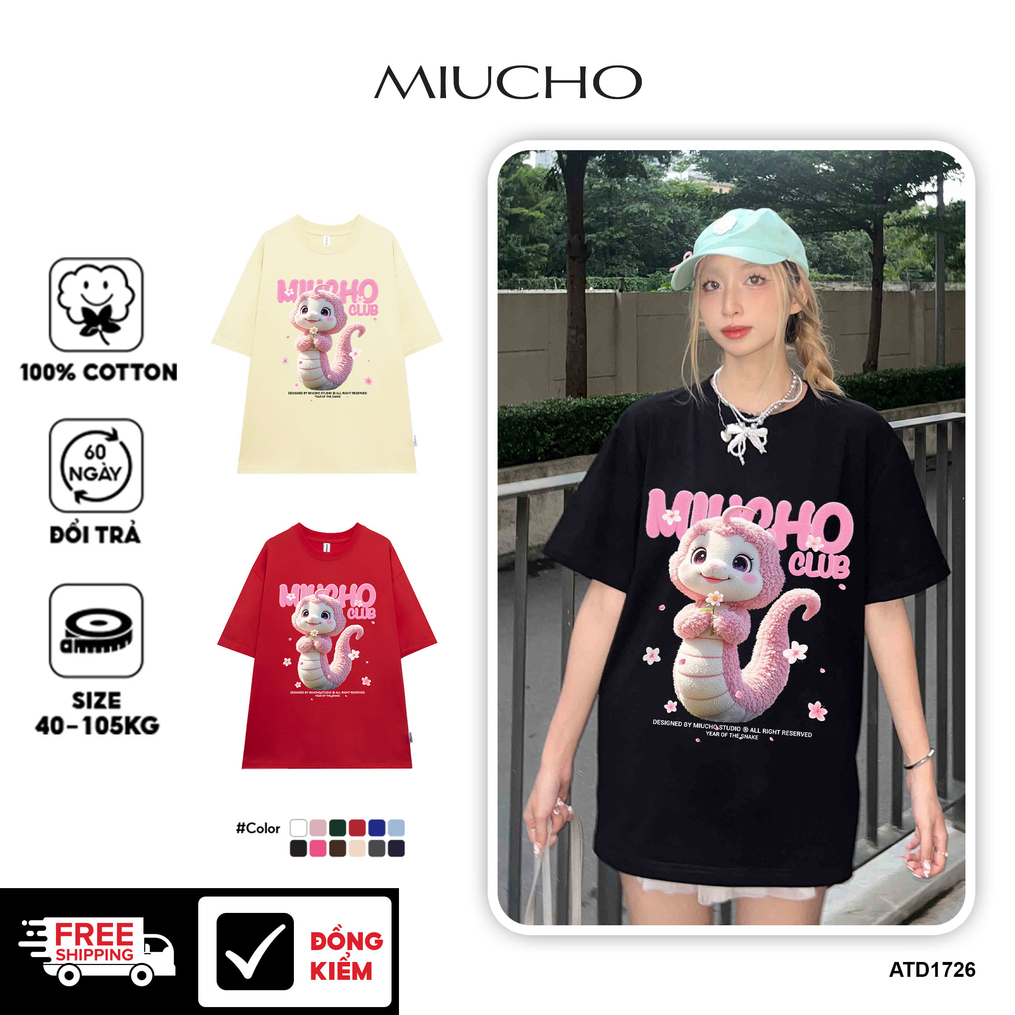 Áo thun tết năm tỵ form rộng local brand chất vải cotton thoáng mát ATD1726 Miucho in mix_thumbnail_1