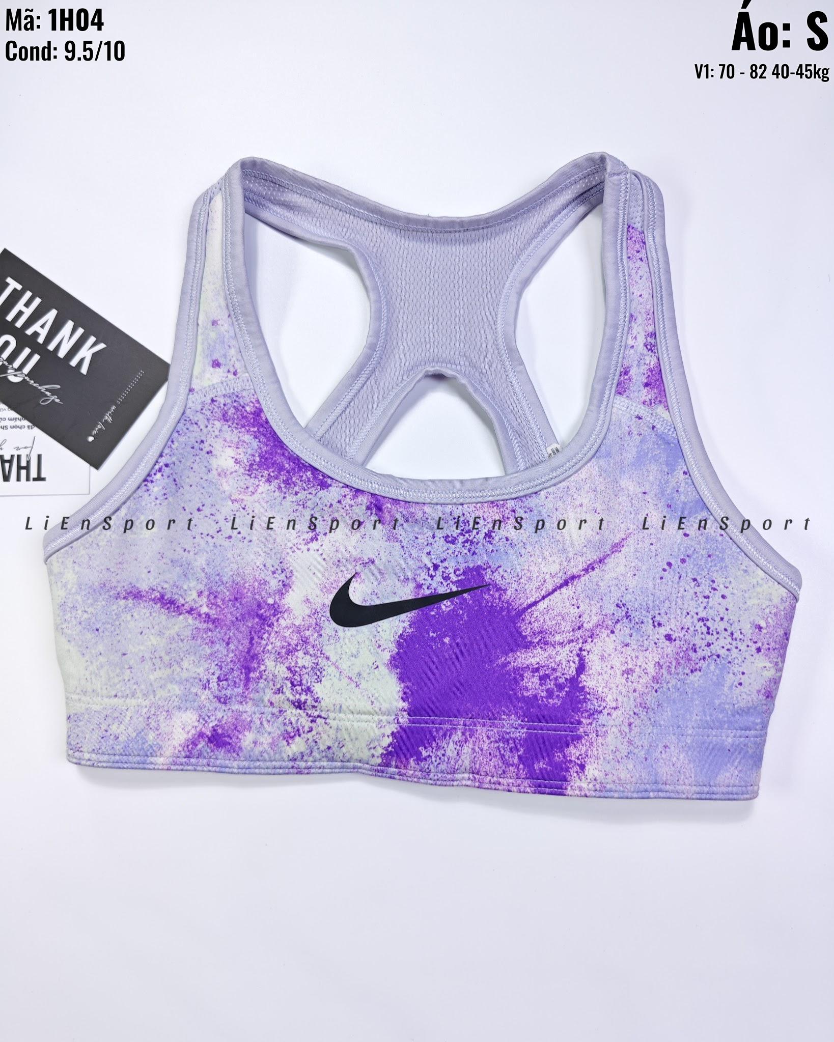 Nike Áo bra thể thao Nữ Size S Tím pastel trắng Auth 2nd Thiết kế 2 lớp nâng đỡ Quai chữ X lưng Vải co giãn thấm hút tốt Logo Swoosh ép nhiệt Phù hợp gym yoga chạy bộ Mã:1H04