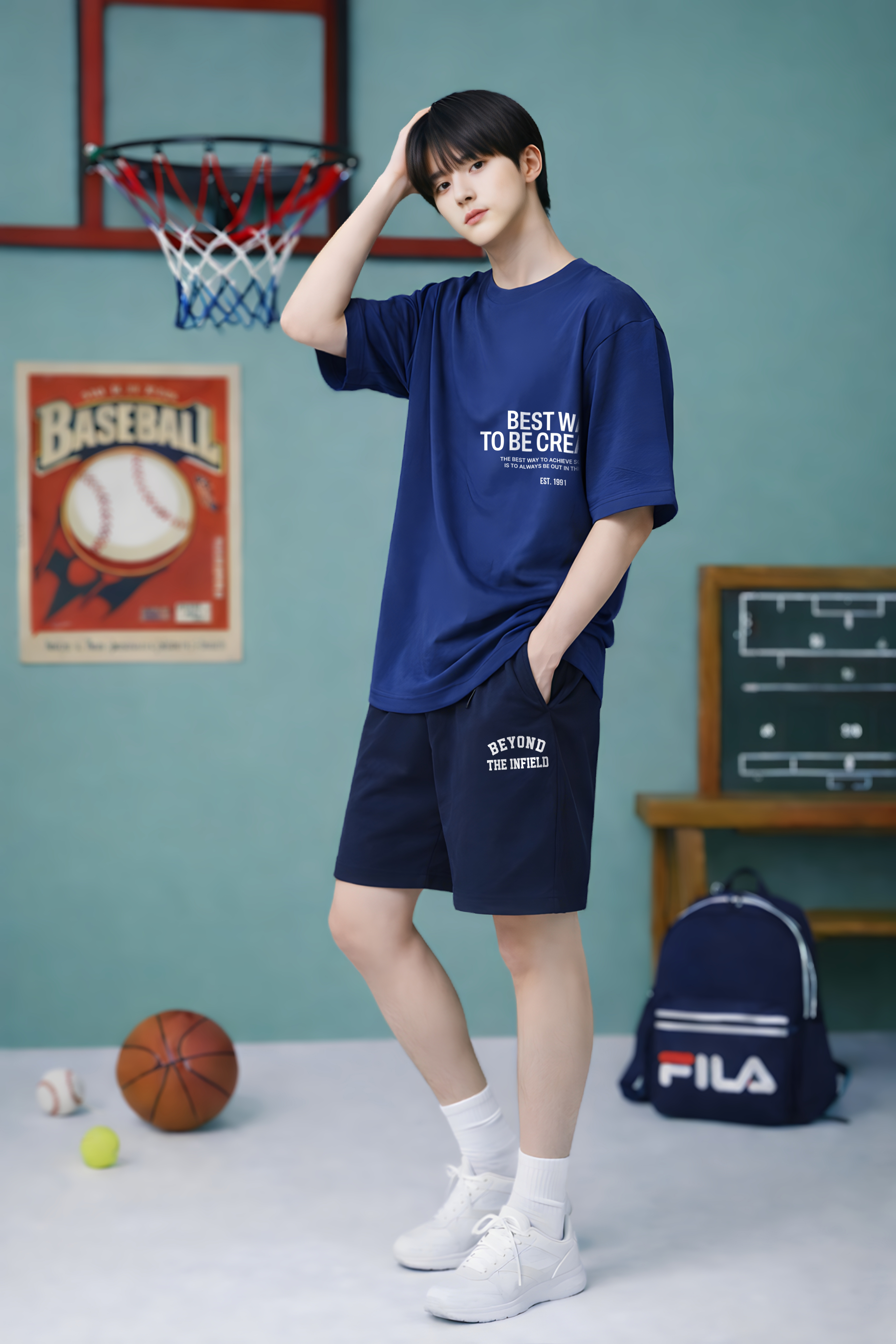 Quần short nỉ bé trai màu xanh đen in chữ BEYOND_thumbnail_1