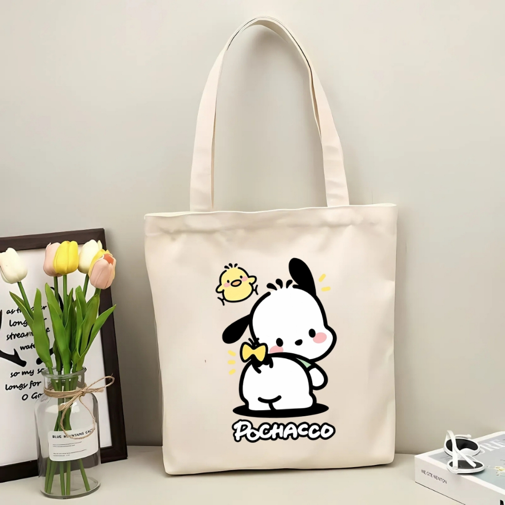 Túi tote vải canvas in hình chú chó POCHACCO, có khoá kéo và ngăn phụ bên trong - We Tee TOTE15_thumbnail_2