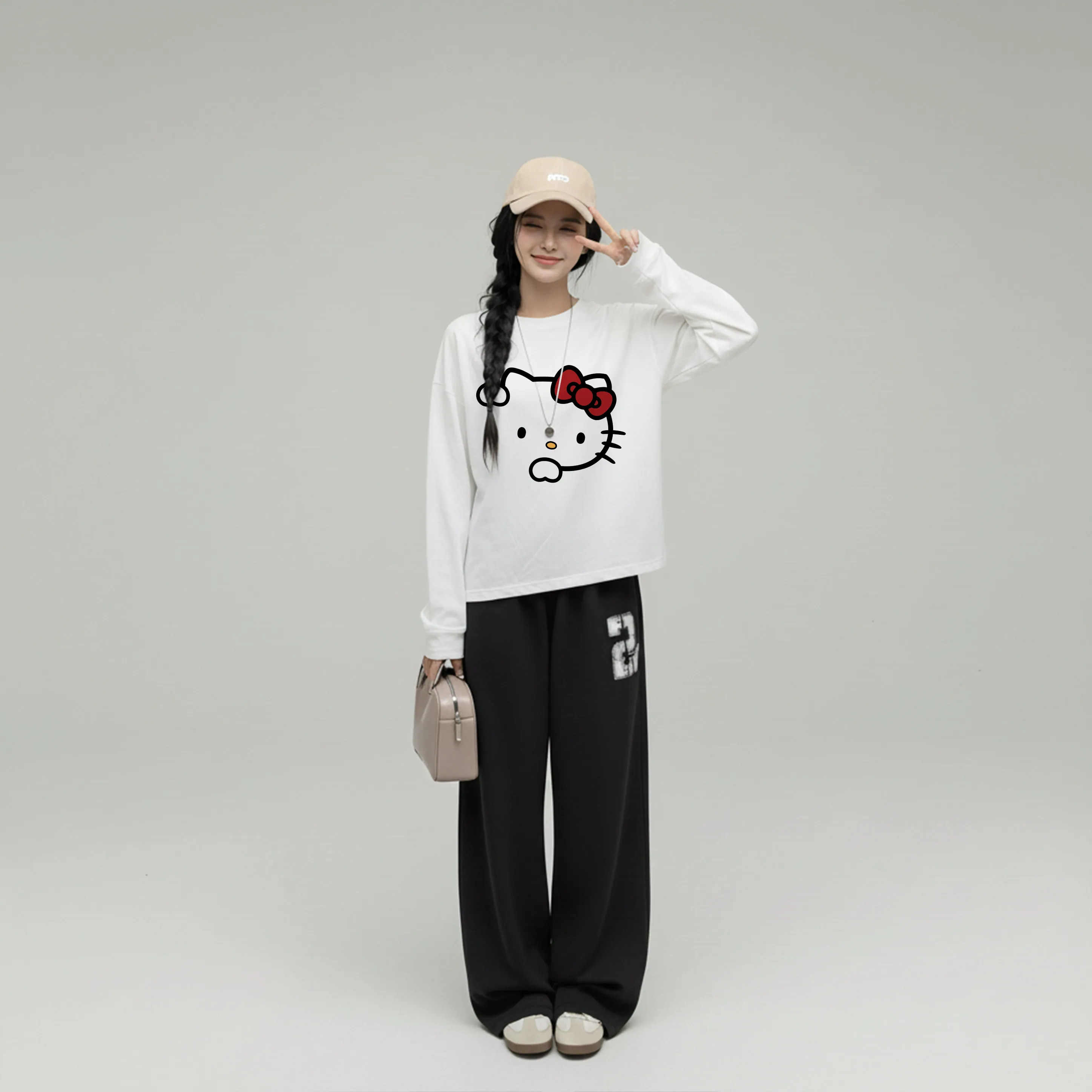 Áo thun boxy local brand Miucho cotton dày dặn thoáng mát tay dài cổ tròn Kitty in mix 2688_thumbnail_9