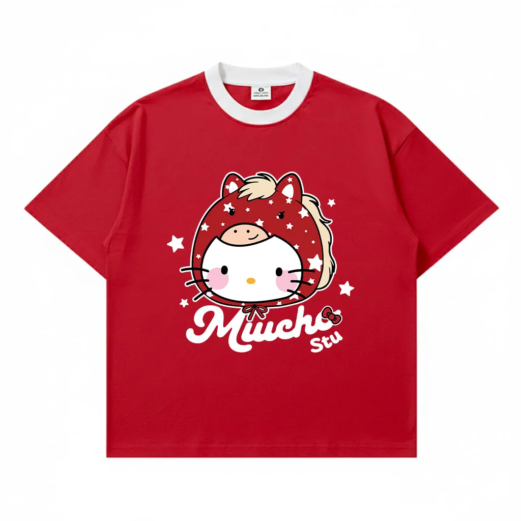 Áo thun nữ form boxy Tết Miucho thoáng mát tôn dáng Kitty phối cổ mix màu 2968_thumbnail_8