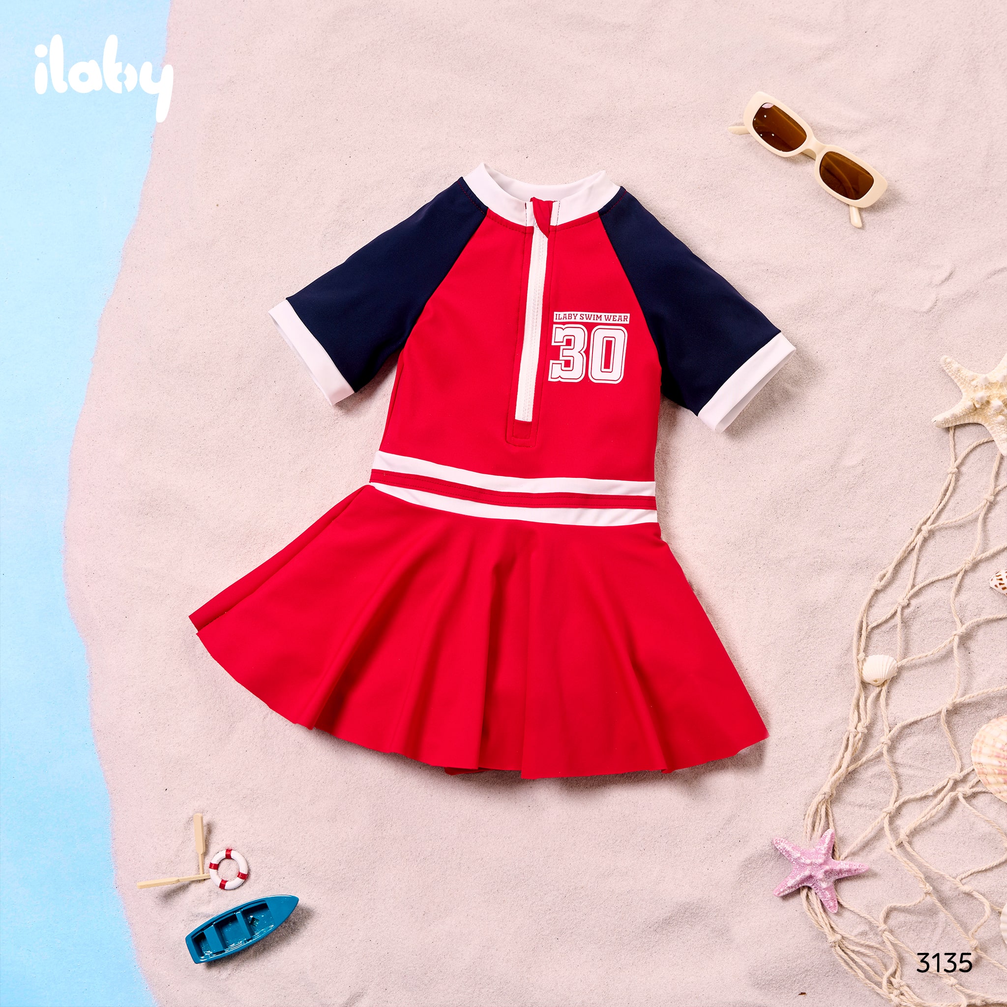 Bộ bơi phối tay raglan váy xòe