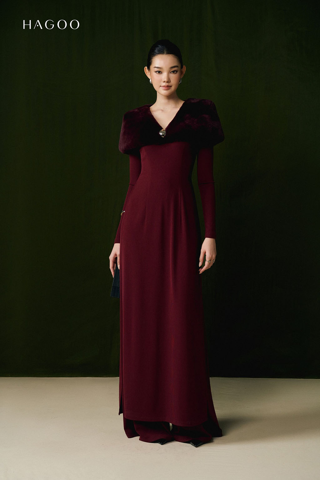 Set Áo dài thun vai lông choàng HAGOO