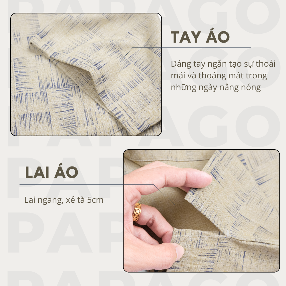 [MỚI] Áo sơ mi nam trung niên PAPAGO vải xô đũi in họa tiết tay ngắn lai ngang - P25SNHT014_thumbnail_5