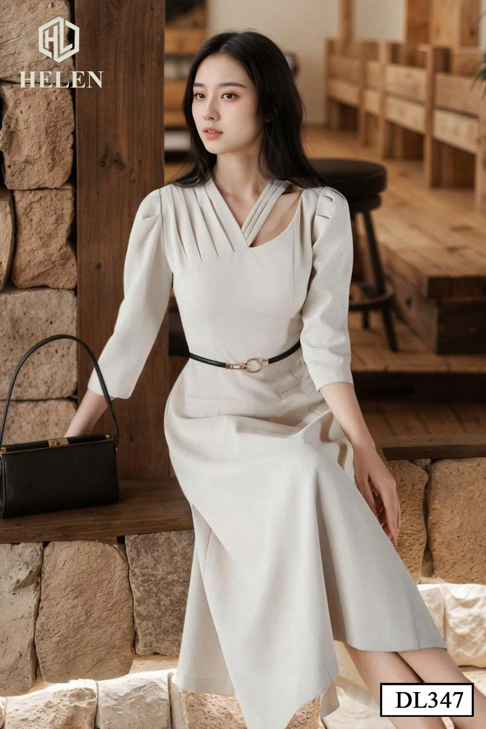 Đầm xòe màu trắng cổ cách điệu DL347_thumbnail_3