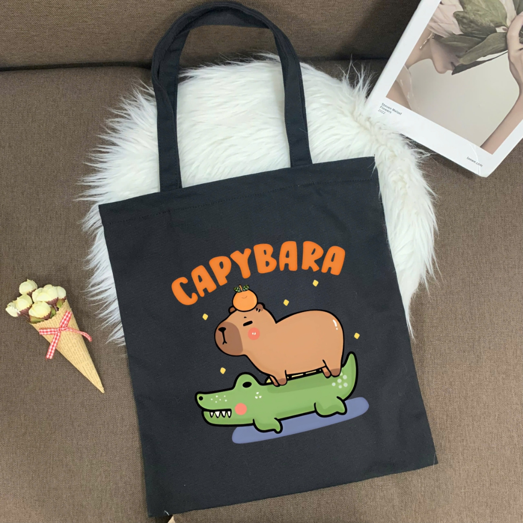 Túi tote in hình Capybara Cute - Túi vải canvas kích thước 33x37cm đựng vừa A4  và laptop - TOTE10_thumbnail_1