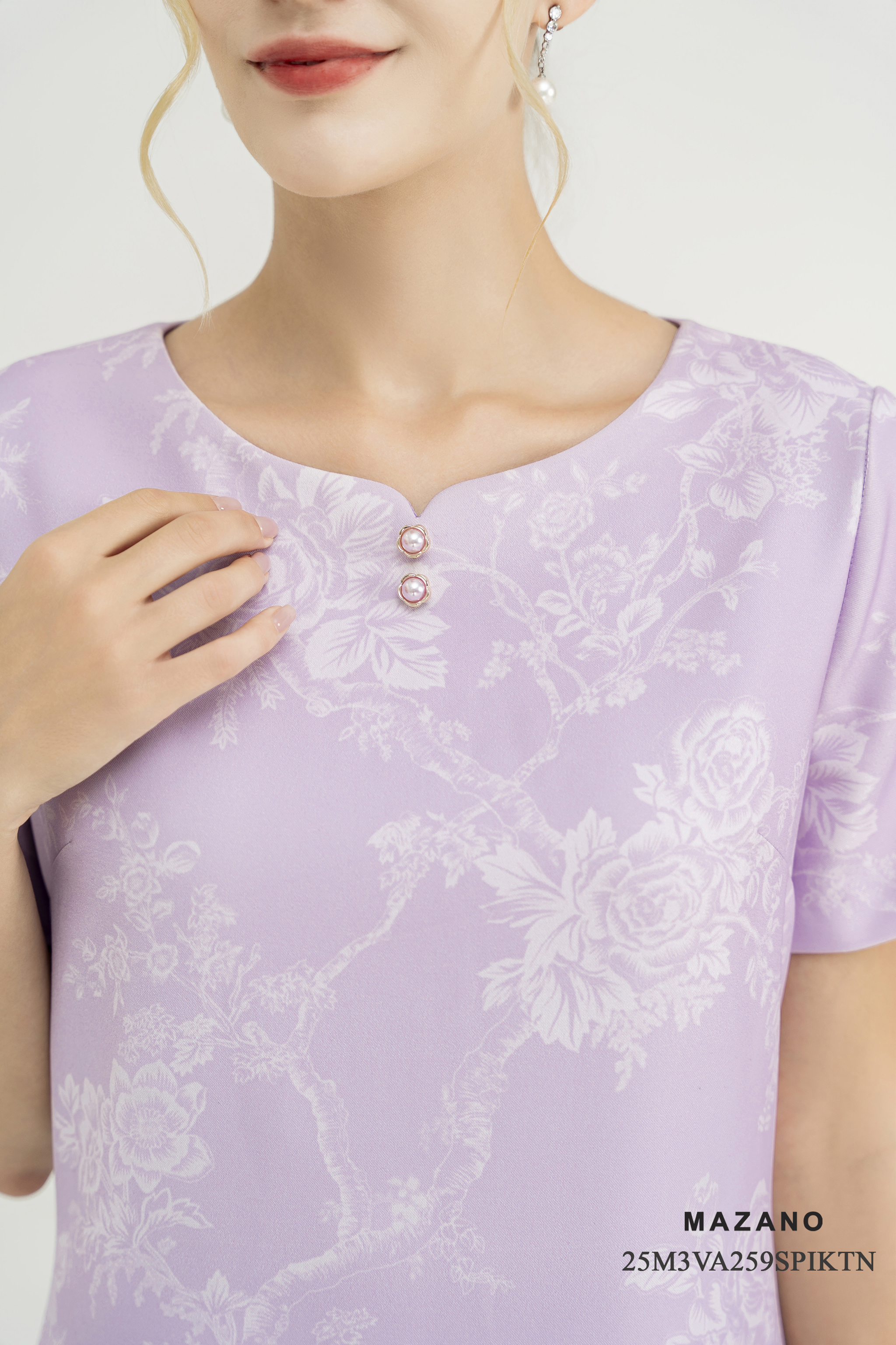 Váy Đầm Suông Vải thô dày Hoạ tiết cách điệu Cổ tròn Tay ngắn Dài qua bắp chân_thumbnail_2