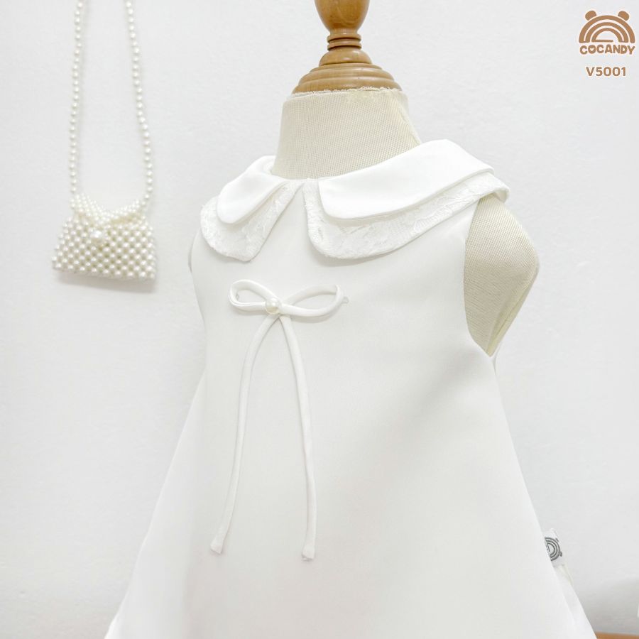 Váy tafta TRẮNG cổ sen phối nơ ren_thumbnail_2