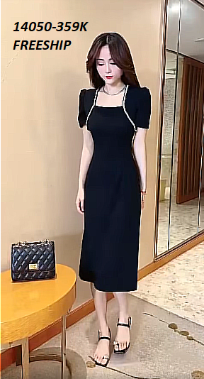 14050-Đầm suông cổ vuông tay ngắn phối viền kim tuyến (thun pc)FREESHIP_thumbnail_0