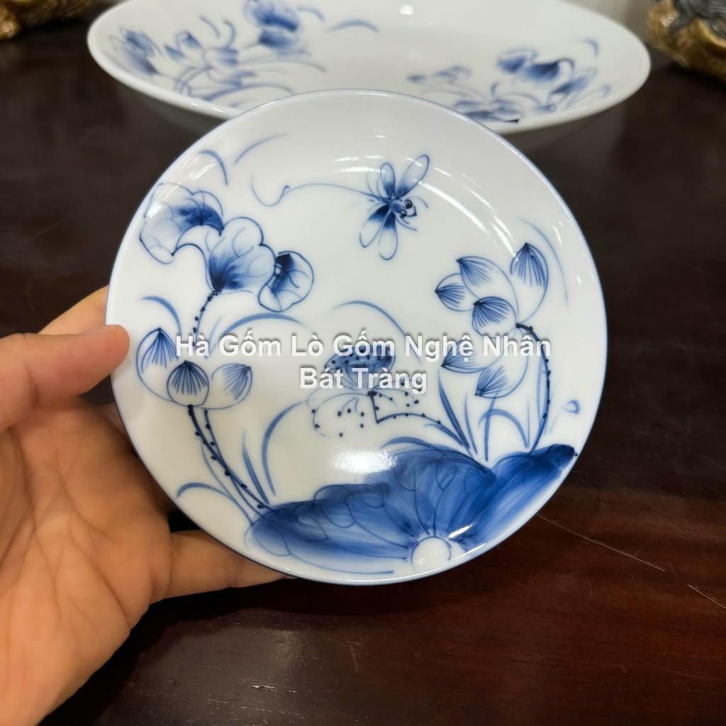 Mâm Bồng Sen, Rồng Đĩa Đựng Trầu Cau Thờ Cúng nhiều cỡ Bát Tràng ( MEN SEN CHÀM )