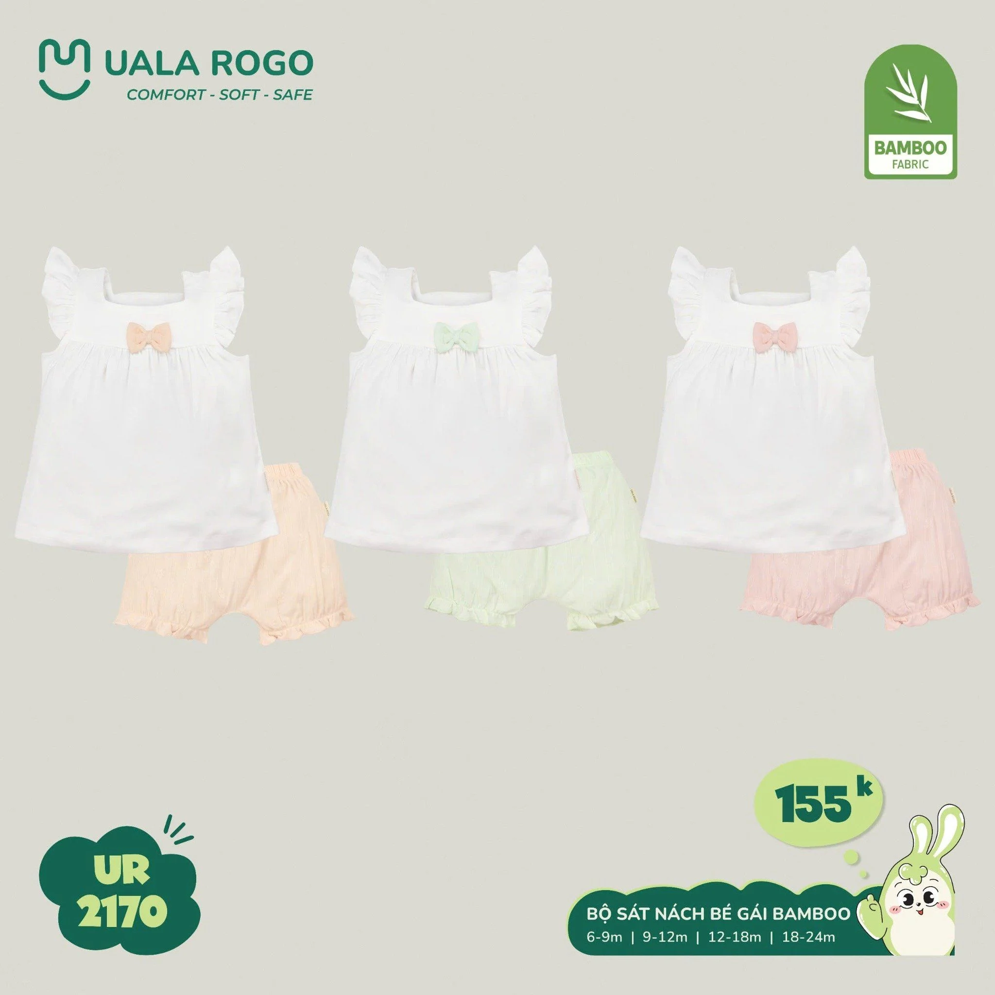 UALAROGO A132Bộ sát nách bé gái Bamboo 2170 155k (12-18m)				