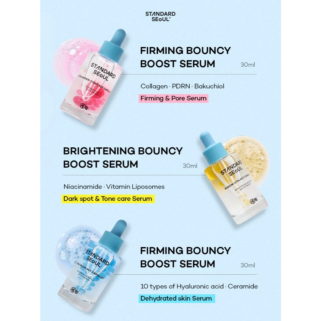 [Standard Seoul] Hydrating Bouncy Boost Serum, Brightening Bouncy Boost Serum, Firming Bouncy Boost Serum 30ml - Glass Glow Skin
