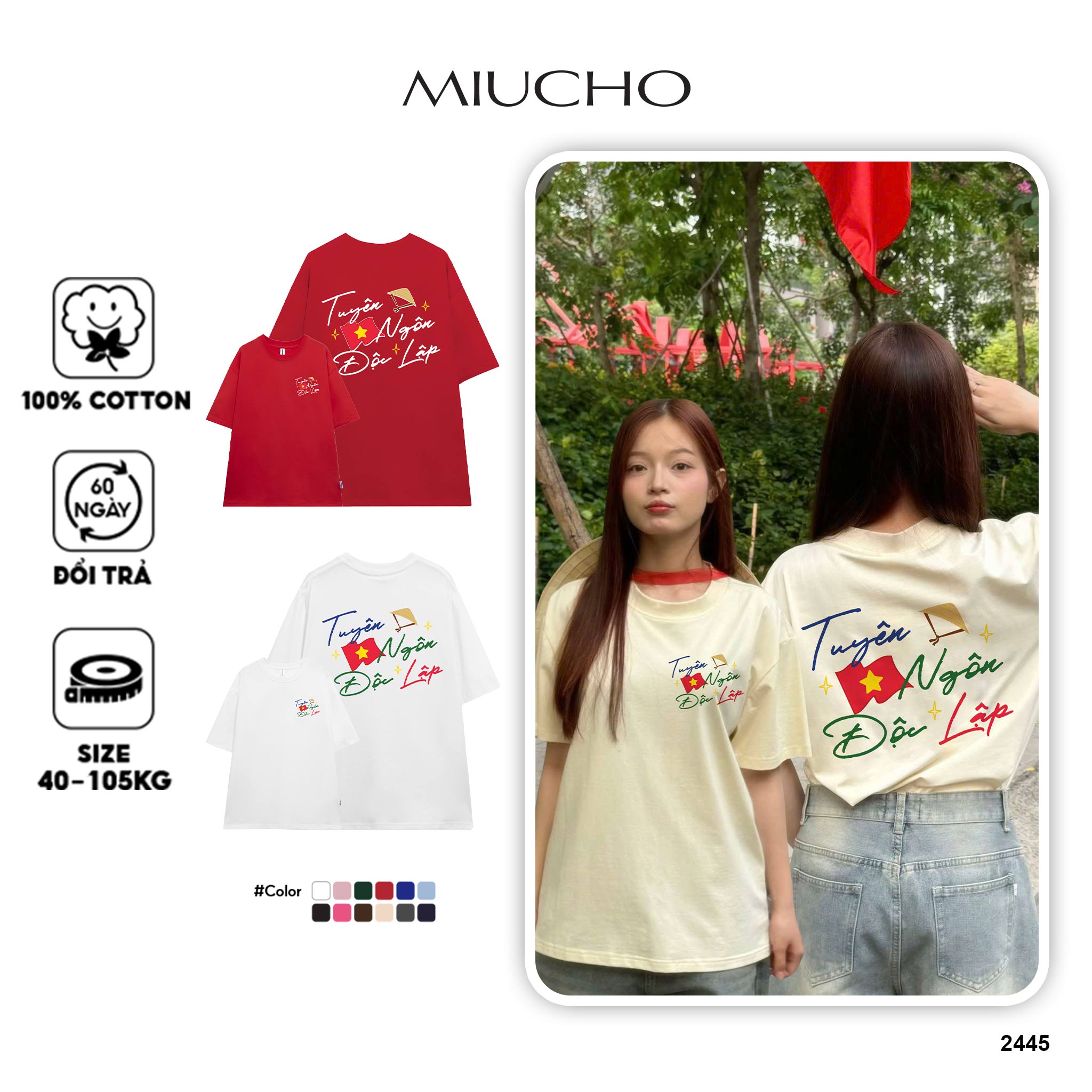 Áo thun Việt Nam form oversize ATD2445 Miucho vải cotton mềm mại thoáng mát cổ tròn in mix