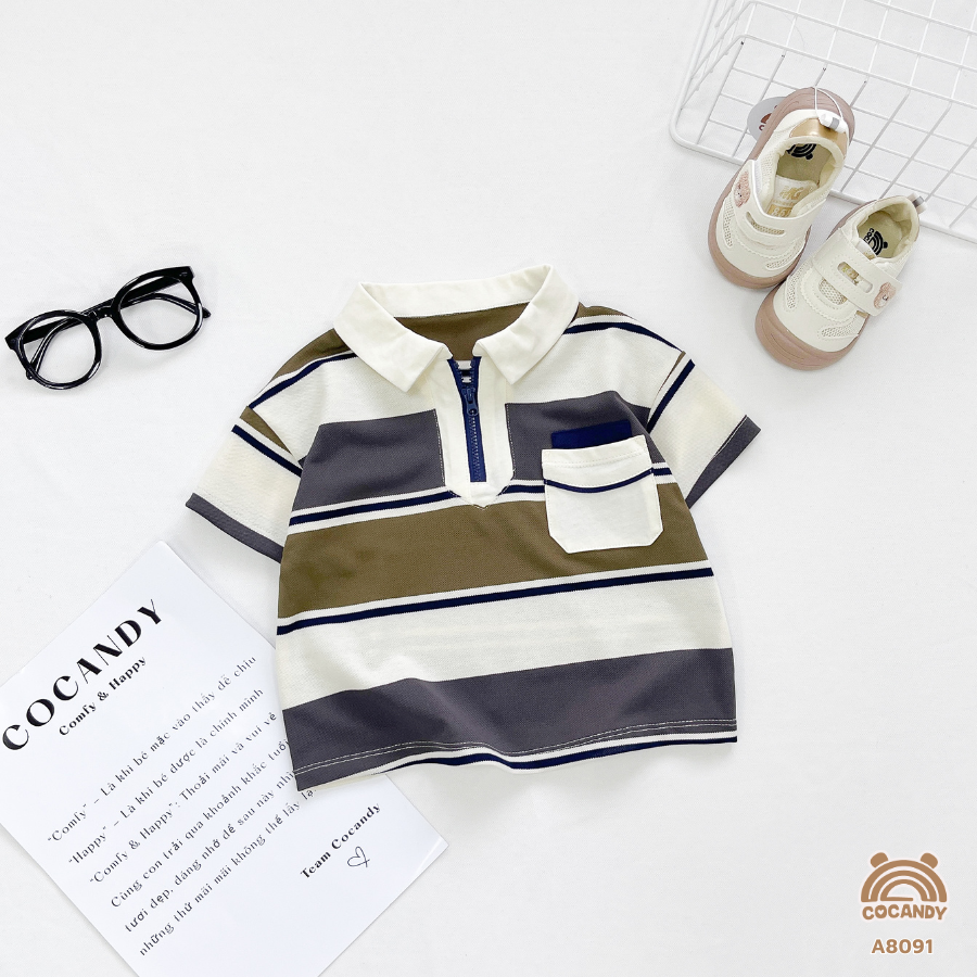 Áo cộc kẻ XANH RÊU cổ khóa phối túi_thumbnail_1