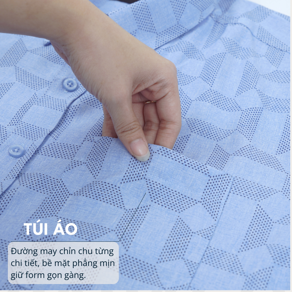 Áo sơ mi nam trung niên PAPAGO tay ngắn lai ngang - vải xô đũi in họa tiết - P25SNHT015_thumbnail_5