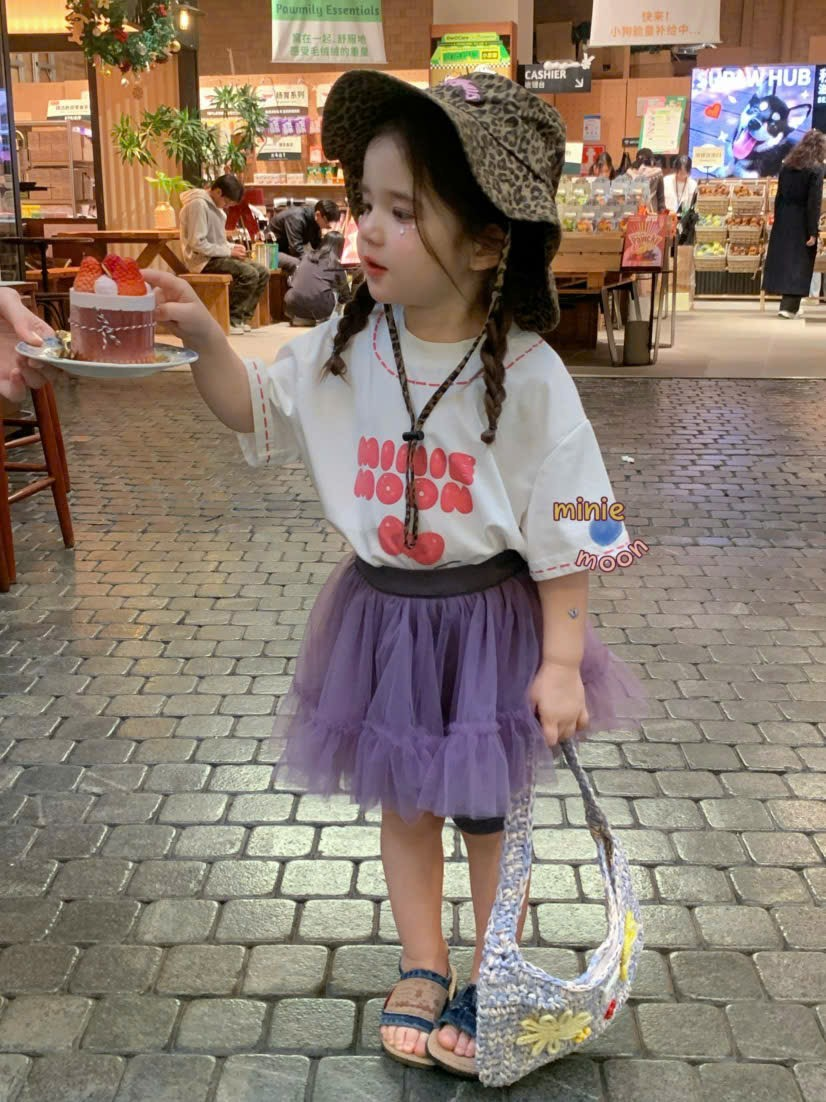 C160 - Chân váy lưới xếp tầng màu tím hãng Minie Moon (Sz90-130)