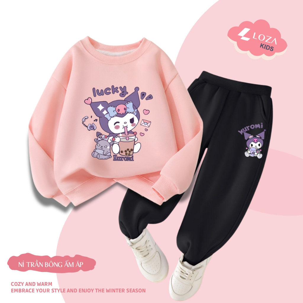 Bộ nỉ bé gái in hìnhKuromi - Loza Kids BI231