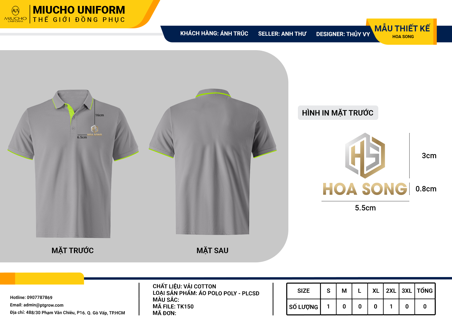 Áo polo cá sấu thiết kế như yêu cầu TK150