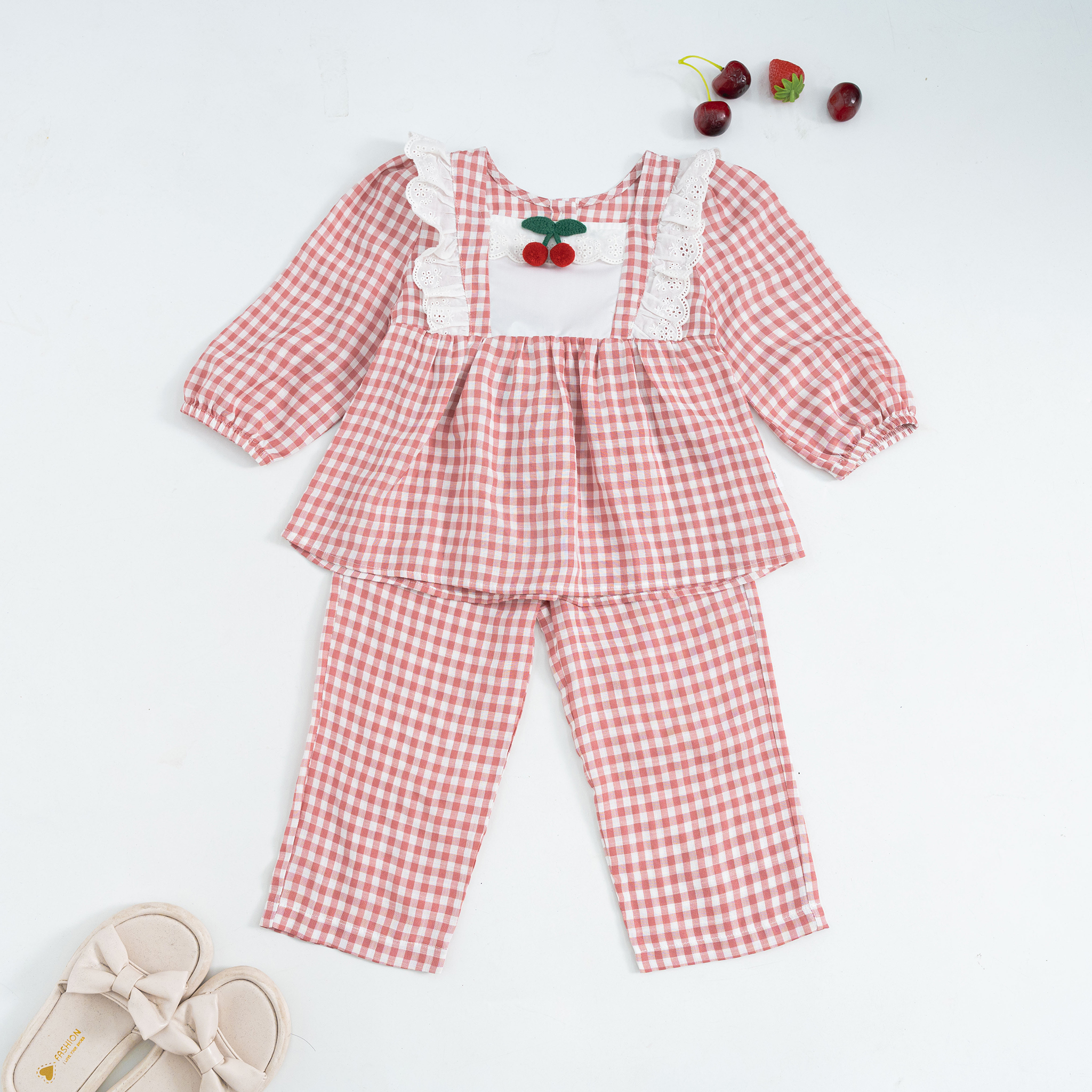 Bộ pyjama kẻ phối ren trắng_thumbnail_1